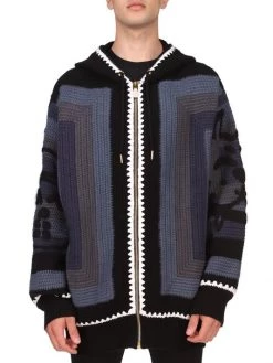 Givenchy Chito Print Knit Zip-Up Hoodie Sweatshirt For Men