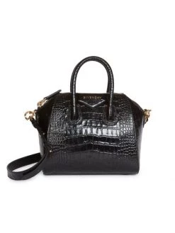 Givenchy Mini Antigona Croc-Embossed Leather Satchel